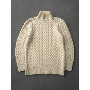 Aran Sweater Market 100% Merino Wool Cable Knit Sweater Mock Neck Women's S